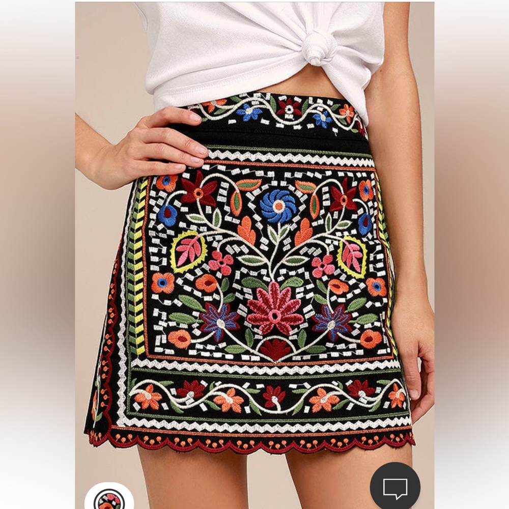 Don't Stop the Party Black Embroidered Mini Skirt